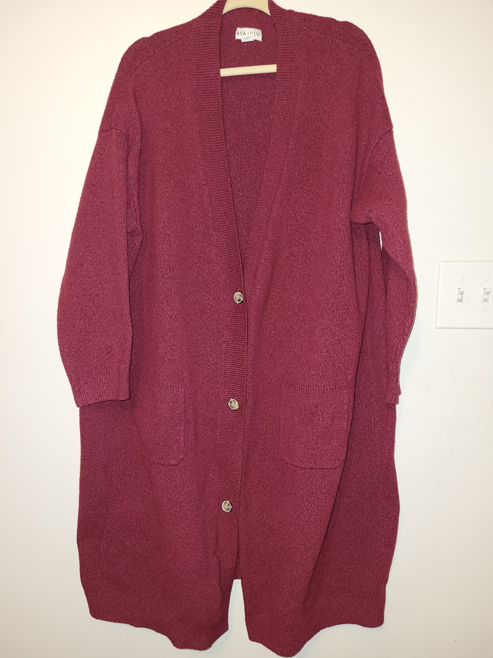 Ava & Viv Wine Red Longline Button Cardigan